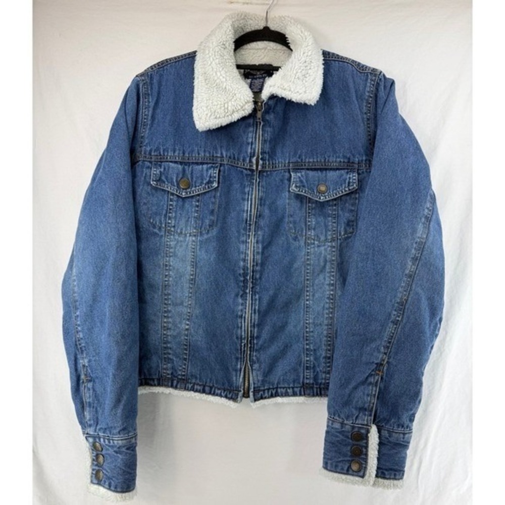 Steve & Barry's Mens Blue Denim Sherpa Lined‎ Trucker Jacket Relaxed Fit Large